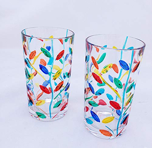 MyItalianDecor Water Glasses, Flowervine Murano Glass, Set of 6