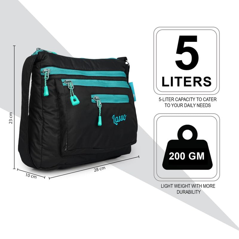 Image of Lasso Stylish Multi-Pocket Crossbody Waterproof Sling Bag For Women with Adjustable Strap | Stylish Ladies one side bag and purse for women & girls | 5 L Capacity & 5 Multiple Pockets with Zip