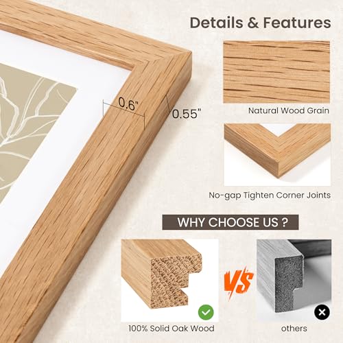 Image of FLYJOE 12x12 Oak Wood Square Picture Frame with Mat for 8x8, 12 by 12 USA-Sourced Natural Solid Wooden Photo Frame for Wall Display, Shatterproof Plexiglass, Hanging Hardware Included, 1 Pack, Natural