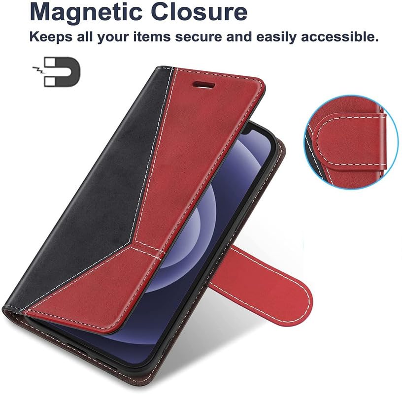 Image of ClickCase Trend Series for Motorola Moto G05 Leather Wallet Flip Case Magnetic Closure Flip Cover for Motorola Moto G05 (Red & Black)