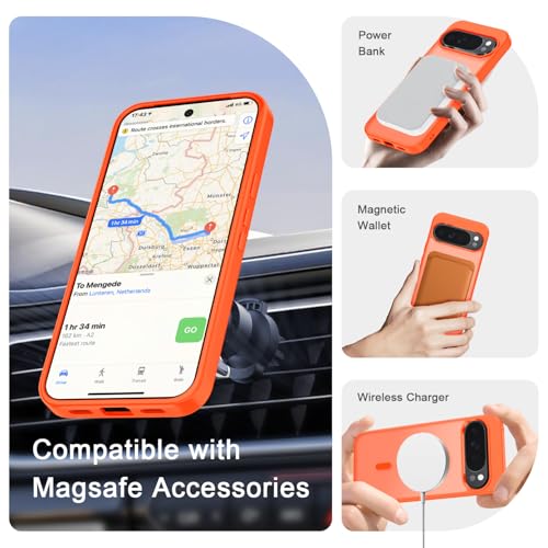 Image of for Google Pixel 10 /10 Pro Case, Matte Magnetic Phone Cover [with 1 Screen Protector] [Support for MagSafe] [Shockproof Military Grade Protection] Translucent Frosted Back, Orange