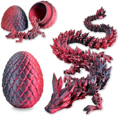 Merrwon Dragón impreso en 3D (28,5 cm) con huevo de dragón - Juguetes creativos y decoración, color negro y rojo