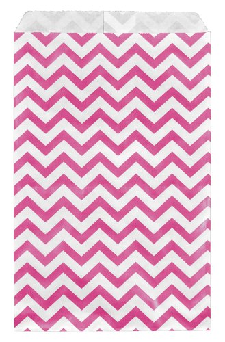 200 pcs Pink Chevron Paper Gift Bags Shopping Sales Tote Bags 6" x 9" Zig Zag Design-Caddy Bay Collection