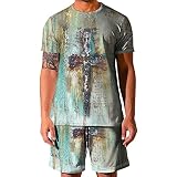 URVIP Herren Sommer Zweiteiler Kreuz 3D Bedrucktes Cooles Short-Jogginganzug Trainingsanzug Kurzarm T-Shirt Shorts Freizeit Sportanzug Männer Kurze Hose Set Gym Outfit Multi-20 M