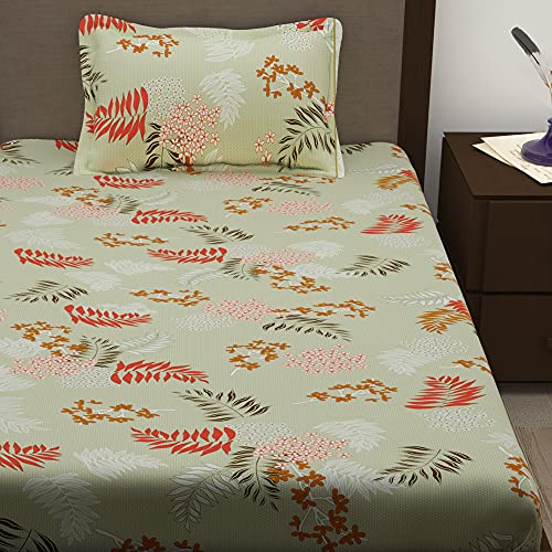 Image of Story@Home 210 TC Spark Collection Single Bedsheet Cotton Combo with 1 Pillow Covers | Magenta | Floral (Bedsheet : 145 X 225 cm & Pillow Cover : 40 X 60 cm)