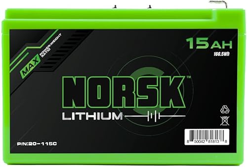 Norsk Lithium Batería de iones de litio de 12 V 15 AH con kit de cargador de 2 A 2 puertos USB integrados Ultra ligera 2.6 libras Más de 1000