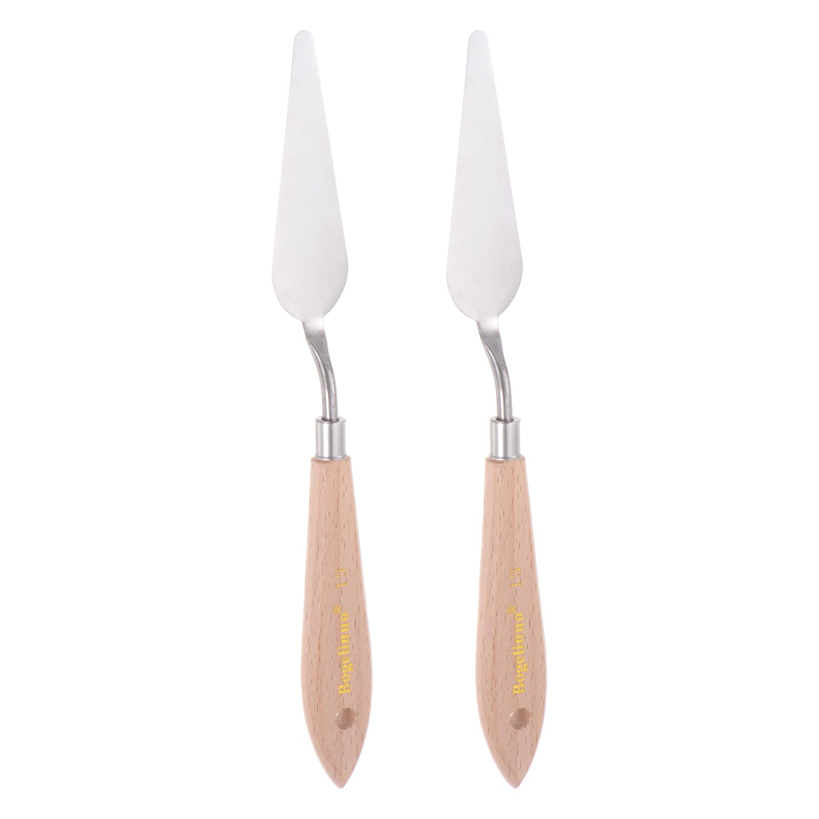 HARFINGTON 2pcs No.13 Painting Palette Knives Stainless Steel Pointy Spatula Pallet Knife with Beech Wood Handle for Oil Acrylic Paint Canvas Mixing Spreading