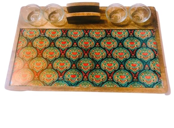 AMATIVE IMPEX Serving Tray,Large Bamboo Serving Tray with Handles Wood Serving Tray Set for Coffee,Food,Breakfast,Dinner