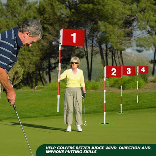 Burbell 4 Pack Golf Flag Stick 6ft Putting Green Flag Golf Hole Cup Pole Pin Numbered Flags for Driving Range Backyard Yard Putting Green and Chipping Greens Gifts(Red,Digital Style 1,4 Pack)