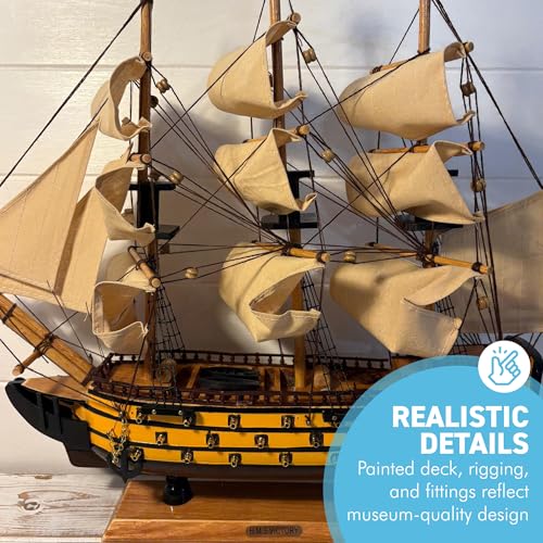 Wooden HMS Victory detailed model | Sailing gift | Wooden ships | Model battle ships | Sturdy construction | Cotton sails and rigging | 42cm (L) x 41cm (H) - Image 2