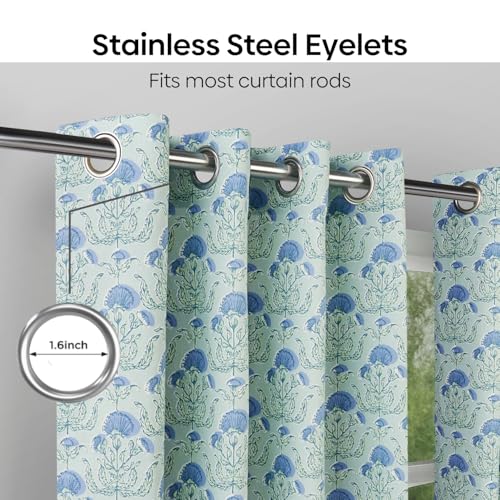 Image of haus & kinder Digital Printed Cotton Door Curtains 7 Feet Long Pack of 2 Door Curtains, 7 Feet Curtains for Door (Rosette, Blue 130x213 CM)