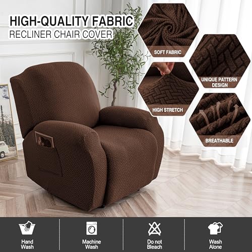 Image of Genina Recliner Chair Covers, Stretch Reclining Chair Cover, Recliner Sofa Slipcovers Stripe Jacquard Lazy Couch Covers Furniture Protector Covers for Pet Kid (Chocolate, 1 Seat)
