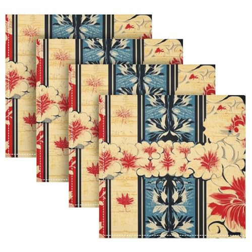Servilletas de Tela Rojas y Negras con Flores Vintage Japonesas miniatura 5