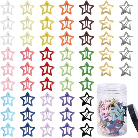 LifeDawn Star Hair Clips for Women Girls,55PCS Star Hair Accessories Snap Hair Clips Non Slip Star Barrettes Metal Star Hair Clips Cute Hair Clip Star Aesthetic Hair Accessories with Bottled,Colorful Cover