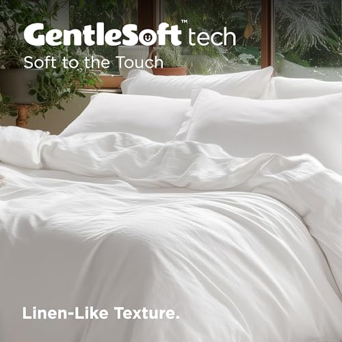 Bedsure 100% Washed Cotton Duvet Cover Twin Size - Natural White Minimalist Cotton Duvet Cover Linen Like for All Seasons - GentleSoft™ Plain Simple Bedding (Natural White, Twin, 68"x90")