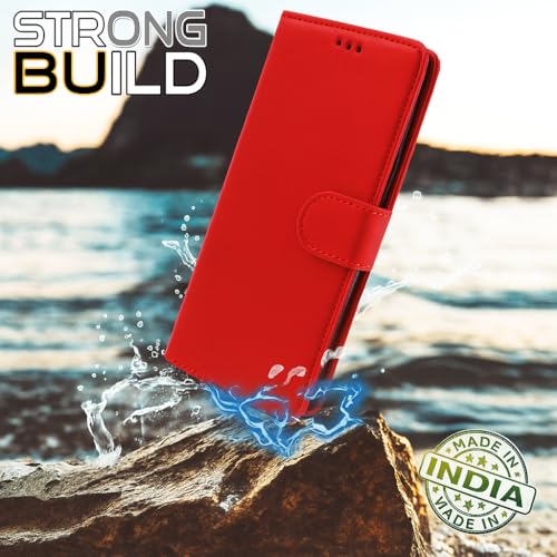 Image of Cover for Vivo T5x 5G / Y51 Pro 5G / iQOO Z11x 5G, Wallet Style, Leather Finish, Magnetic Closure, Inbuilt Stand, Card Pocket (Red)