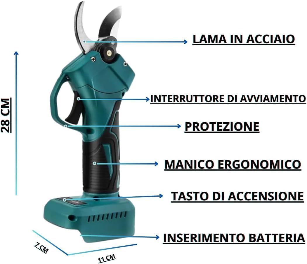 SQUADO Set Giardinaggio 3 in 1 – Motosega a Batteria, Forbice da Potatura Elettrica, Asta Telescopica Regolabile, 2 Batterie 21V per Lavori Esterni