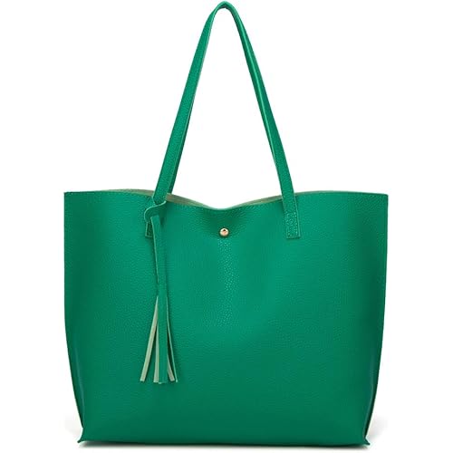Dreubea Women's Soft Faux Leather Tote Shoulder Bag from, Big Capacity Tassel Handbag