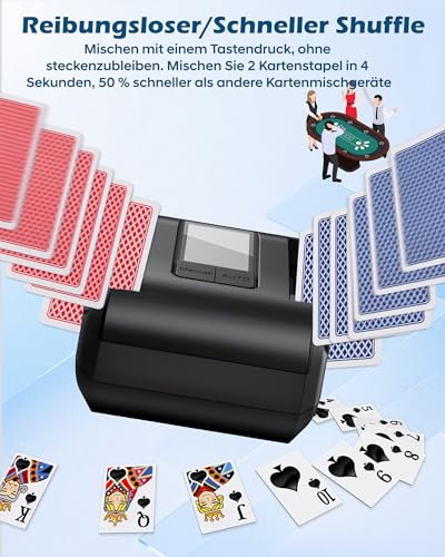 AVUMDA Kartenmischmaschine Elektrische, Automatischer Kartenmischer für 1–2 Decks One-Press Auto & Manueller Wiederaufladbar 2000mAh Geräuscharm für Poker UNO Blackjack Skip-BO Phase 10 Texas Hold’em