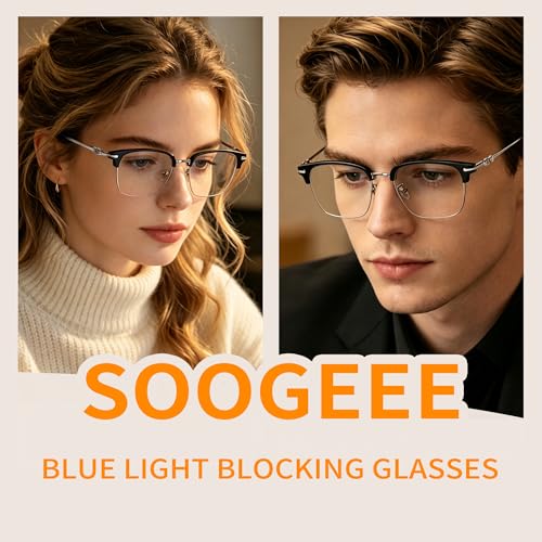 Image of SooGree Blue Light Blocking Glasses Men Women Anti Blu-Ray Clear Gaming Glasses Half Frame UV 400 Anti Eyestrain Computer