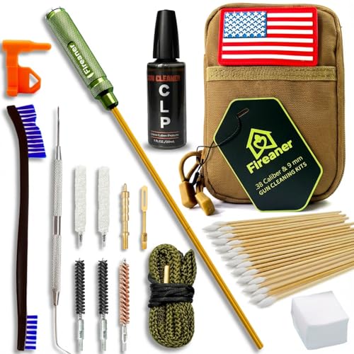 9mm Pistol Basics Single-Caliber Cleaning Kit, Handgun Cleaning kit for .357 .38 with 9mm Gun Snakes in Molle Pouch