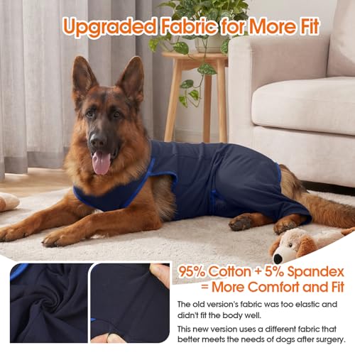 Image of Lelepet Dog Recovery Suit for Rear Legs, Surgery Onesie, Cone Alternative | Protects rear legs and abdomen from licking and scratching. Breathable recovery suit for male and female dogs after surgery.