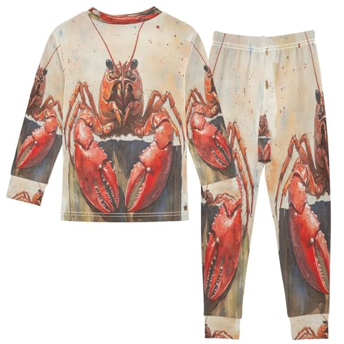 Pajama Sets Long Sleeve Cute Crawfish Watercolor Soft Comfy Sleepwear 2 Piece PJS 3-8T3