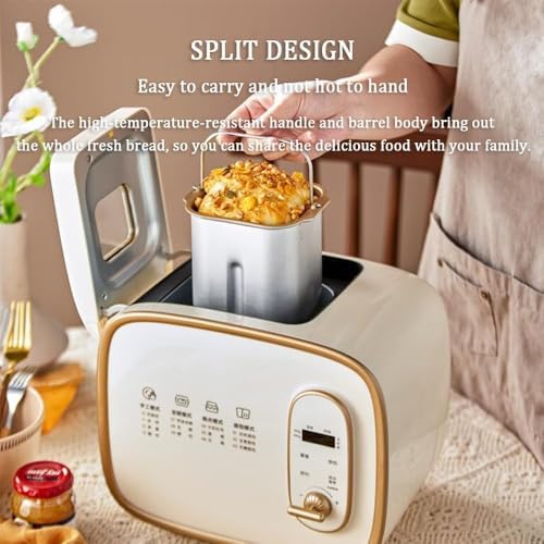 Máquina para hacer pan con amasado y fermentación automática de masa, reserva de 15 horas, 1 hora de mantenimiento, revestimiento antiadherente, sin gluten, diseño dividido, 3 opciones de corteza
