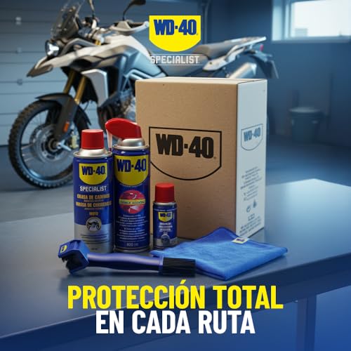 Miniatura 9 de Wd-40 Specialist Motorbike Kit Mantenimiento Total Multi-Usos Gasa De Cadenas Abrillantador De Plásticos Y Gomas Cepillo Limpia Cadenas Paño De Microfibra