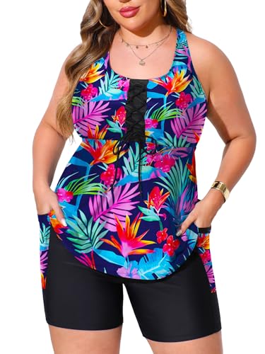Plus Size Tankini Swimwear for Women,Two Piece Adjustable Strap Swim