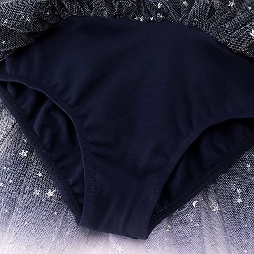 Eqsjiu Unicorn Dress Royal Blue For Toddler Girls Ballet Dance Leotard With Skirt 2T 3T 2-3T Starry Deam Stars Cosmos Sequins Sparkly Sparkle Ruffle Sleeve #TOP3