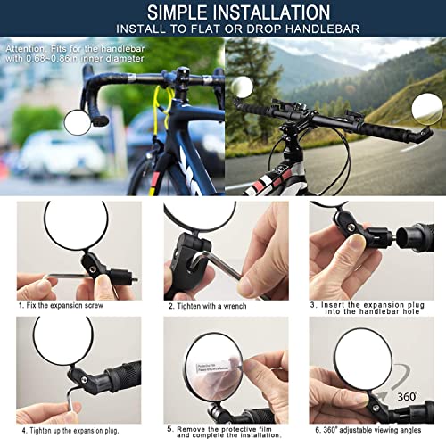 Mordely Bicycle Mirrors With Bike Bell, 3Pcs Bike Accessories Handlebar Rearview Mirror Rotatable And Adjustable Wide Angle Rear View Shockproof Convex Mirror Universal For Bike Bicycle #TOP2