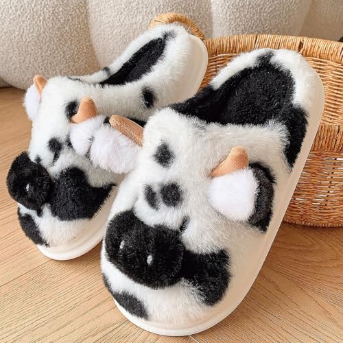 Gaolinci Cow Slippers, Furry Animal Slippers, Warm Winter Home Shoes2