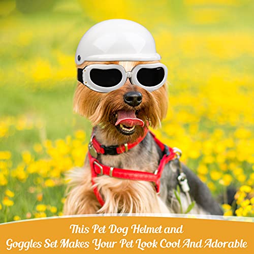 Small Dog Helmet Goggles Uv Protection Doggy Sunglasses Pet Dog Glasses Motorcycle Hard Safety Hat With Adjustable Belt Windproof Snowproof Eye Head Protection For Puppy Riding, S Size,S Size (White) #TOP6