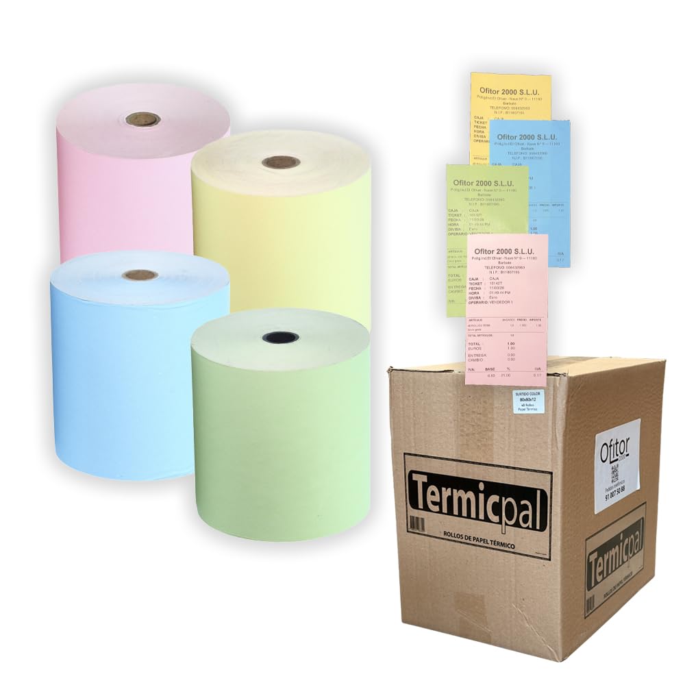 80x80 * 48 Rollos Papel Térmico TERMICPAL Surtido