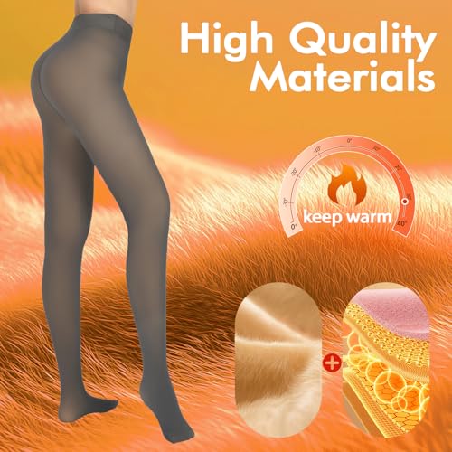 Image of X-CHENG 2 Pairs Fleece Lined Tights Women-Thermal Pantyhose leggings Women,Fake Translucent Skin Colored Tights for Winter