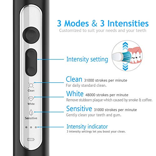 Lächen Sonic elektrische Zahnbürste Schallzahnbürste mit 4 Aufsteckbürsten und Timer, 3 Modi & 3 Vibrationsstärken mit Reisetasche (B-Schwarz) – Bild 4