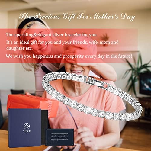 J.Fée 4MM Women Bracelet,Sterling Silver Tennis Bracelet for Women S925 Adjustable Bracelet Zircon Bracelet with Gift Box,Friend Bracelet,Silver,Gold,Rose Gold,17-19 CM,Gift for Mom