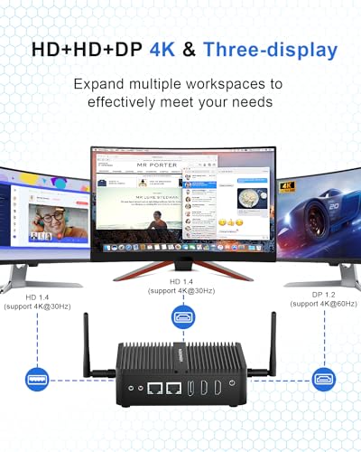 Image of VENOEN Fanless Mini PC Win 11Pro, Industrial PC Celeron J6412, 16GB DDR4 512GB SSD, Dual HD, DP, 3-Display, 2* RS232 COM, 2* RJ45 LAN /WiFi /BT4.2, Mini Computer for Business /Office /Home