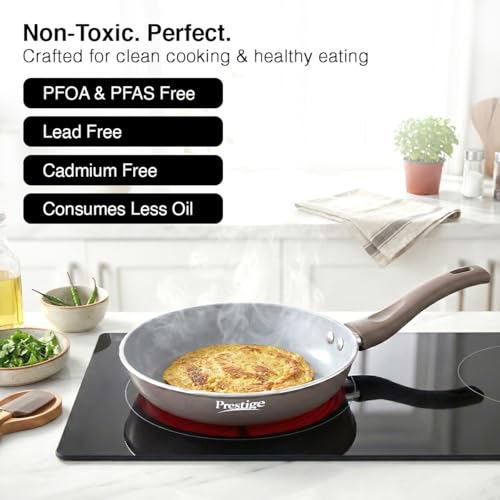 Image of Prestige Ceraglide Duo Frypan 20Cm /1L Non-Stick Ceramic Coating|Works On Gas & Induction|High Heating|Cool Touch Handle|Grey