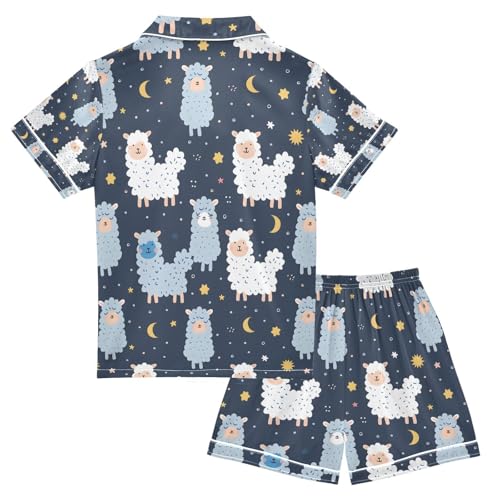 senya Cute Alpaca Moon 1 Satin Summer Pajama Sets Silk Short Sleeve Button Down Sleepwear2