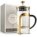 VonShef Premium Glass Heat Resistant French Press Cafetiere Coffee Maker, Stainless Steel, Gold, 1 Liter, 34 Fluid Ounces, 8 Cup