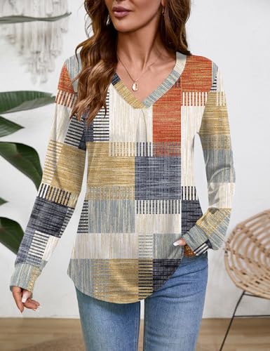 LUYYA Women's Long Sleeve Pleated V Neck Blouse Business Casual Tunic Top Loose Fit Work Shirt 20253