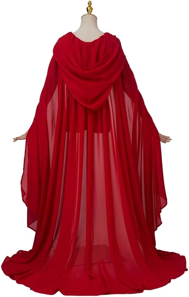 Hooded Long Cloak Women Wedding Tulle Cape Bridal Dress Robe Red Riding Hood Cape Halloween Christmas Cloak