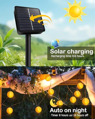 Afaiup 20 LED Solar Lichterkette aussen, 6M Lampions Laternen solar mit 8 Modi Automatische Aufladung, IP65 Lampions Außen Wetterfest für Garten, Balkon, Terrasse, Hochzeit (Warmweiß)