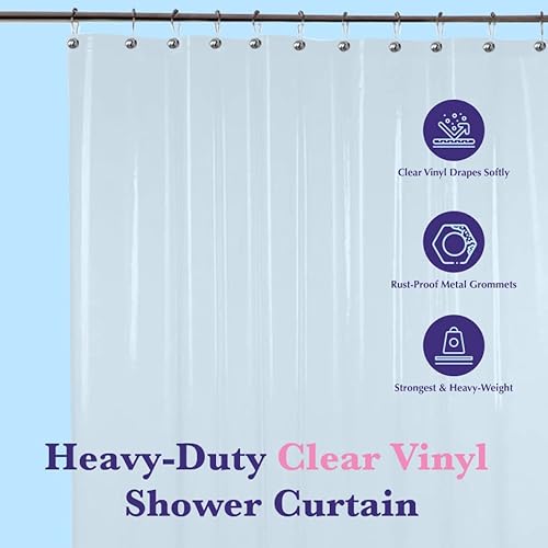 Epica Shower Curtain – Strongest Heavy-Duty Clear Vinyl 72x72 Shower Curtain Liner – Stain & Soap Scum Resistant with Rust-Proof Metal Grommets (Clear) - Thumbnail 2