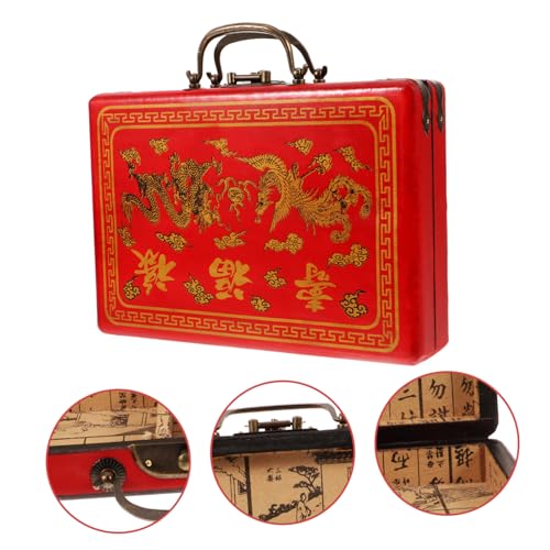Caja de mahjong portátil de madera rectangular y espaciosa para fichas 3