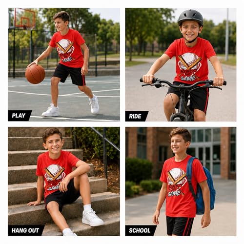 Image of Pro Athlete Active Boys Short Sets - 2 Piece Performance Crewneck Short Sleeve T-Shirt and Shorts Boys Athletic Sets (8-16)