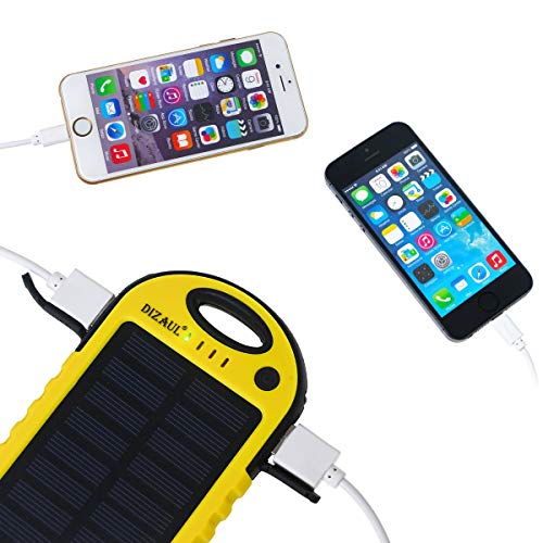 Dizaul Solar Charger, 5000mAh Portable Solar Power Bank Waterproof/Shockproof/Dustproof Dual USB Battery Bank Compatible with All Smartphones,iPhone,Samsung,Android Phones,Windows Phones,GoPro,GPS