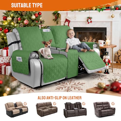 Image of VANSOFY Loveseat Recliner Cover with Console 100% Waterproof Sofa Slipcovers Non-Slip Reclining Couch Cover Split Sofa Covers Furniture Protector for Pets, Dogs(Vine Green)